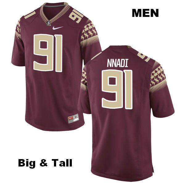 Men's NCAA Nike Florida State Seminoles #91 Derrick Nnadi College Big & Tall Red Stitched Authentic Football Jersey XIM6469FI